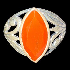Ring Size 8.5 Carnelian Marquise Cut 17mm x 8mm Women Vintage Sterling Silver 92